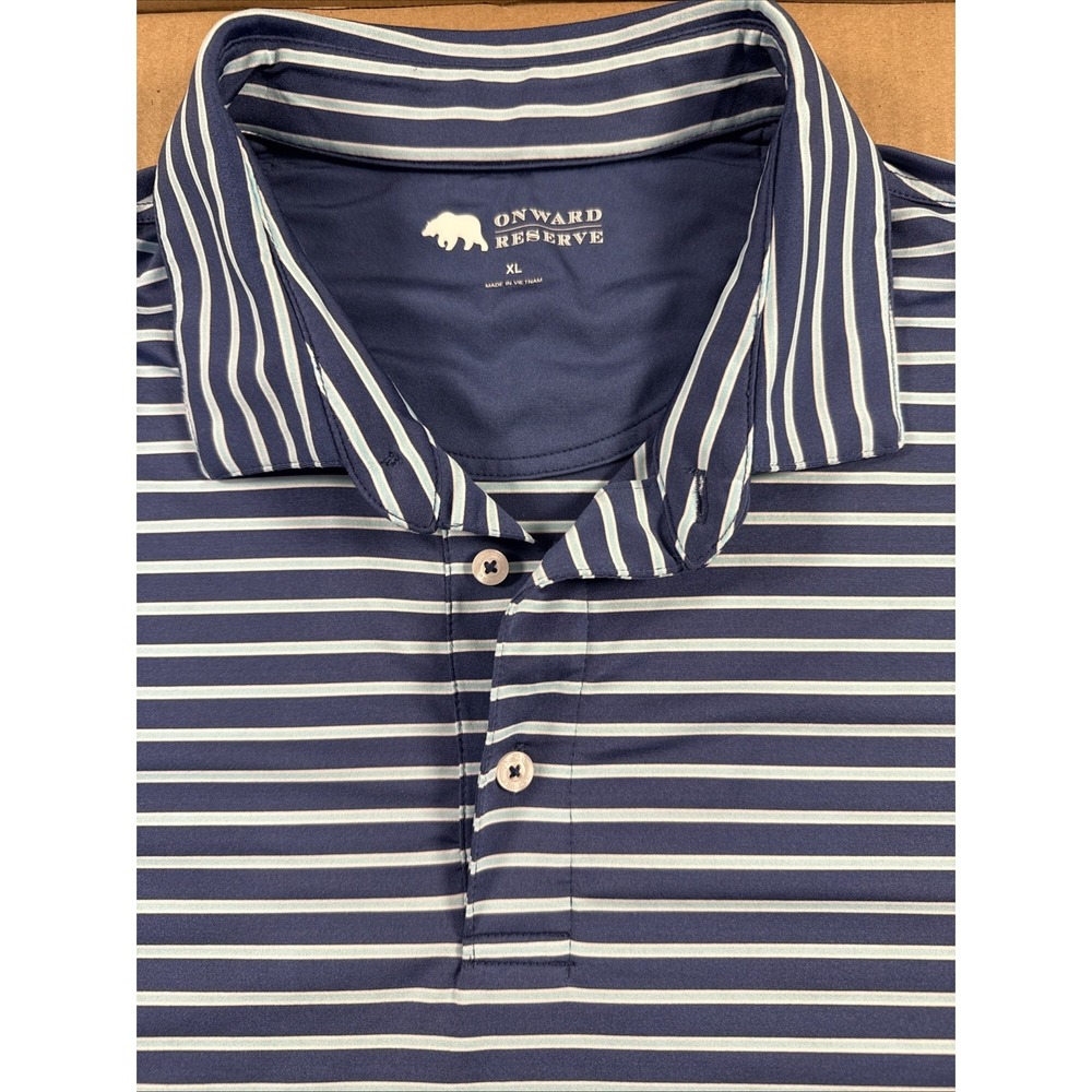 Onward Reserve Mens XL Polo Shirt Performance Striped Blue Short Sleeve